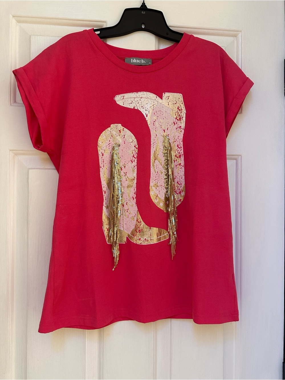 Girl's Hot Pink Graphic Tee with Gold Fringe